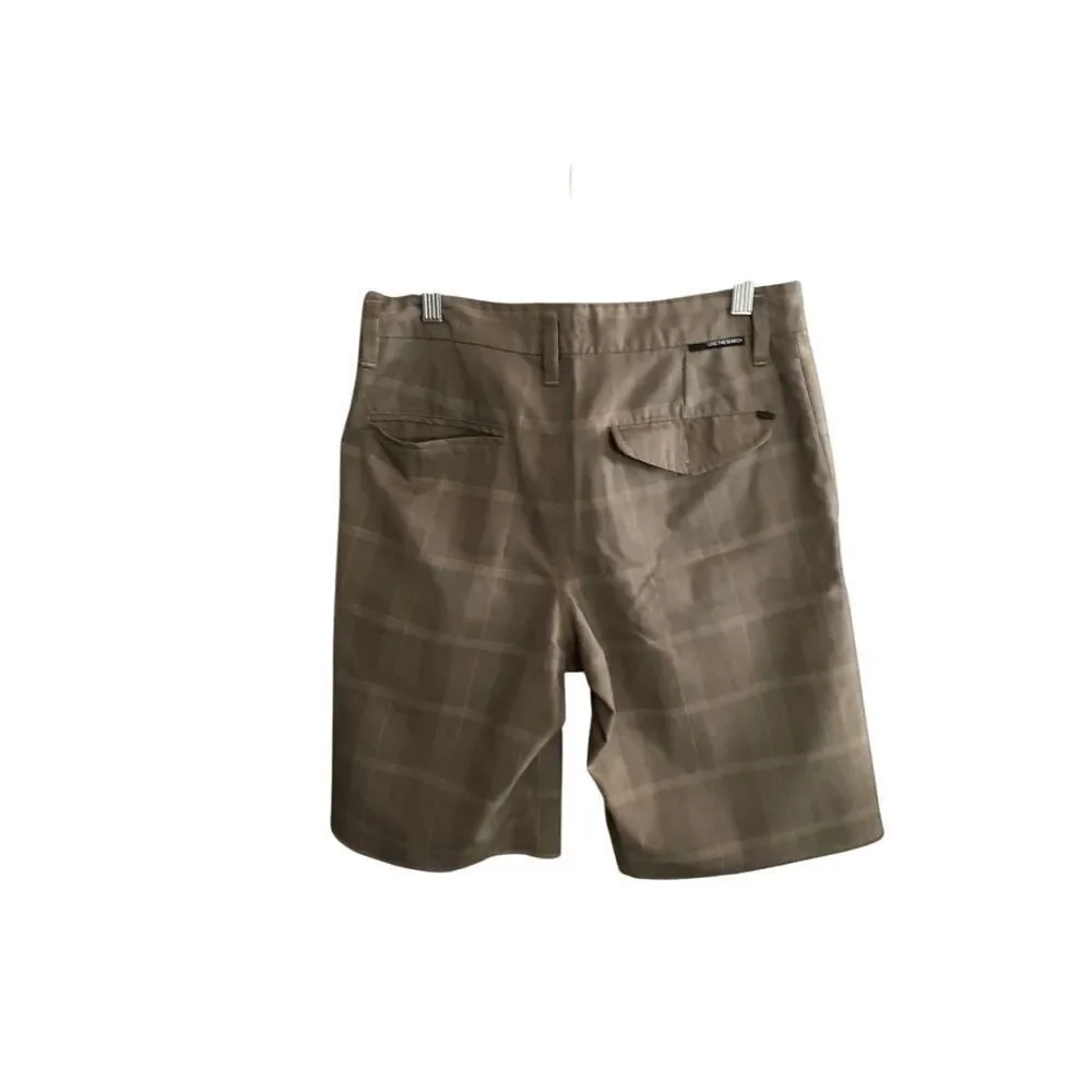 Rip curl men’s brown plaid, unhemmed edge, shorts, size 30